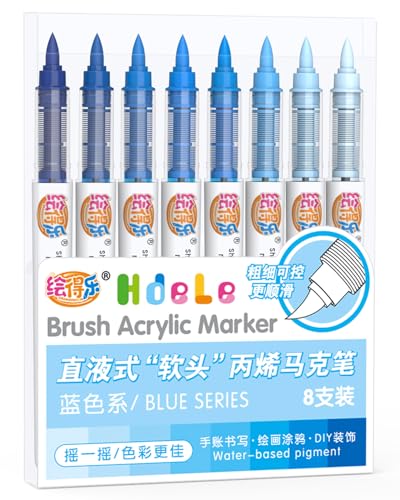 Guangna Acrylic Paint Markers, Brush Tip Acrylic Paint Pens for Pumpkin Paint, Christmas Art, Rock Painting, Wood, Glass, Ceramic, Canvas, Stone, DIY Crafts (Blue) - color: Blue