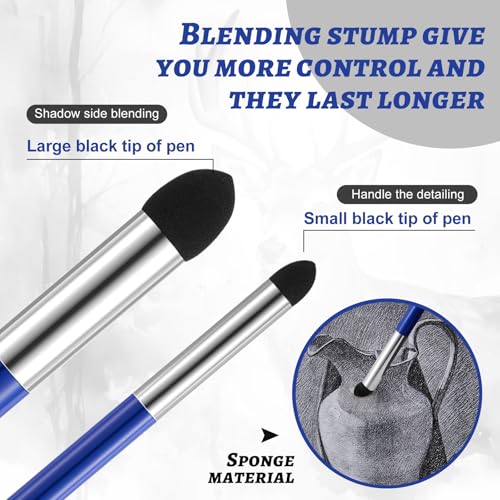 Kosiz 12 Pcs Blending Sponge Pen Double Headed Rub and Buff Washable Sketch Rubbing Sponge Brush Wipe Reusable Blending Stump Drawing Art Blenders for Artist Highlight Shadow Detail Tool (Blue) - color: Blue
