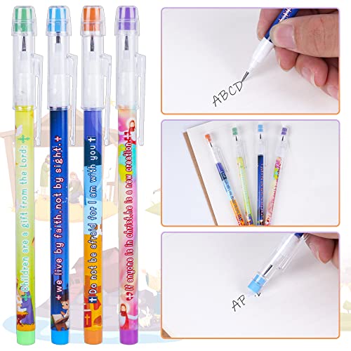 Kolewo4ever 48pcs HB Bible Verses Pencils Kawaii Cute Multipoint Pencil Push Translucent Non Sharpening Stackable Pencils Pop Up Plastic Pencil for Classroom Rewards Carnival Prizes (Bible Verses)