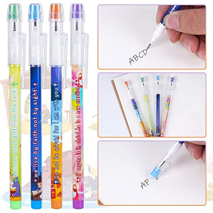 Kolewo4ever 48pcs HB Bible Verses Pencils Kawaii Cute Multipoint Pencil Push Translucent Non Sharpening Stackable Pencils Pop Up Plastic Pencil for Classroom Rewards Carnival Prizes (Bible Verses)