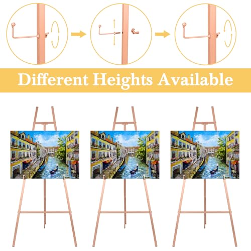 CroBlissful Rose Gold 50" Easel Stand for Wedding Sign 3 Tier Height Metal Display Easel with Adjustable Chain Heavy Duty Floor Display Stand Tripod for Painting Wedding Sign Party Poster - color: Rose Gold