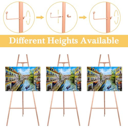 CroBlissful Rose Gold 50" Easel Stand for Wedding Sign 3 Tier Height Metal Display Easel with Adjustable Chain Heavy Duty Floor Display Stand Tripod for Painting Wedding Sign Party Poster - color: Rose Gold