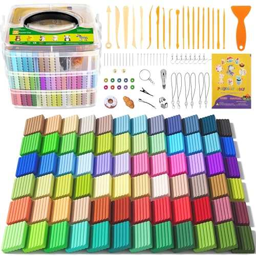 Polymer Clay 72 Colors, Modeling Clay for Kids, Non-Sticky Oven Bake Clay with Sculpting Tools and Accessories, Halloween Christmas Gift for Children and Artists - color: 72-B Colors