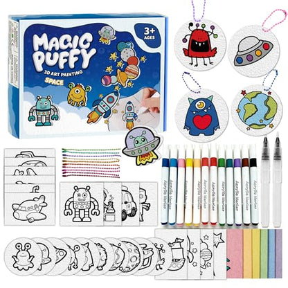 Magic Foam Texture Painting Kit, 3D Drawing Art Set,54pcs Arts and Crafts for Kits 3-10 Ideal Gifts for Boys and Girls,Aqua (Machine&Monster) - color: Machine&Monster