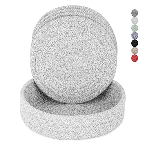 Trivets for Hot Dishes, Pots and Pans, Hot Pads with Storage Basket, Pot Holders for Kitchen, Heat Resistant Mat Protect Counter Home Essentials, Farmhouse Decor (Gray 4 PCS) - color: Gray