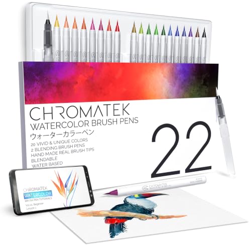 CHROMATEK 22 Watercolor Pens Set | 2 Aquapens & 20 Unique Colors | Brush Pens | Easily Blendable, Vivid, Smooth | Professional Art Supplies - style: 22 Pen Set