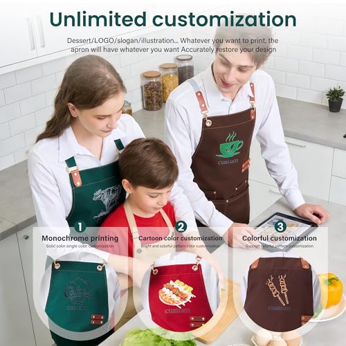 Personalized Waterproof Canvas Apron Custom Logo - Heavy Duty Cross Back 4 Pockets for Men Women Chef Barista - color: Grey