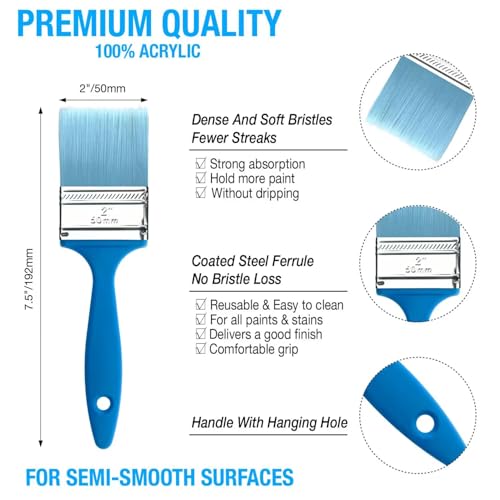 9-Pack Flat Paint Brushes 2 Inch, Paint Brush Set for Painting Acrylic Oil Crafts DIY, Bulk Paint Brushes for Walls,Touch Up,Trim Painting Supplies - size: 9 pcs, 2-in, Flat