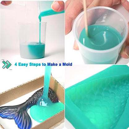 BBDINO Silicone Mold Making Kit, Super Elastic Liquid Silicon for Mold Making, N.W. 21.2 oz, 1:1 by Volume, Jade Green, Ideal for Casting Silicone Molds for Resin/Plaster/Wax/Jewelry etc. | 1:1 Mixing Self Degassing 3h Fast Cure Platinum Silicone Ideal fo