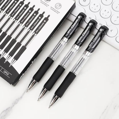 Classic Retractable Gel Roller Pens, 0.7mm Fine Point (Black Ink- 12 Packs) - color: Black Ink- 12 Packs