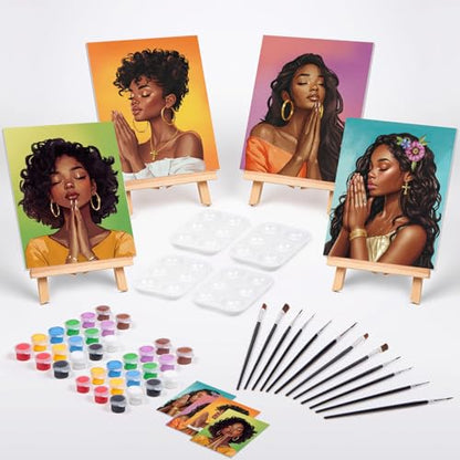 VOCHIC Sip and Paint Kit for Adults,Pre Drawn Canvas 4 Pack Painting Kit Party Girls Night Games Couples Paint Art Set Pray Girl 8x10 in - size: 8x10, style: style 10