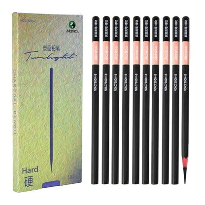 Marie's Charcoal Pencils for Drawing, 10 Pieces, Extra Hard Hard Medium Soft Extra Soft, Sketching Pencils for Artists, Smooth Charcoal Core for Layering, Blending and Detailed Artwork(Hard) - style: Hard (10pcs)