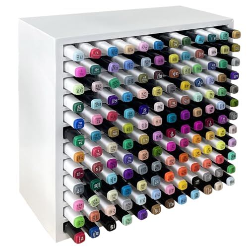 MinBoo Bamboo Art Supply Storage Rack - Wooden Marker Organizer for 144 Markers, Pens, Colored Pencils, Paint Brushes (White) - color: White, size: Rack for 144 Markers