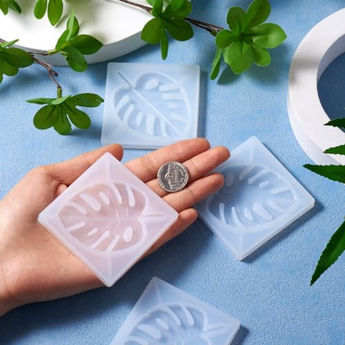 Craftdady 5pcs Leaf Silicone Mold Tropical Monstera Leaves Resin Casting Mold for Epoxy Resin UV Resin Polymer Clay DIY Coaster Keychain Pendant Jewelry Craft Making - color: Transparent, Monstera Leaf