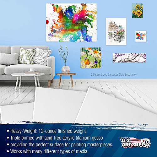 U.S. Art Supply 36 x 48 inch Stretched Canvas 12-Ounce Triple Primed, 3-Pack - Professional Artist Quality White Blank 3/4" Profile, 100% Cotton, Heavy-Weight Gesso - Acrylic Pouring, Oil Painting