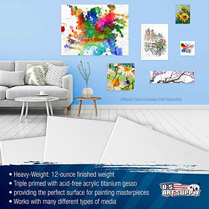 U.S. Art Supply 36 x 48 inch Stretched Canvas 12-Ounce Triple Primed, 3-Pack - Professional Artist Quality White Blank 3/4" Profile, 100% Cotton, Heavy-Weight Gesso - Acrylic Pouring, Oil Painting