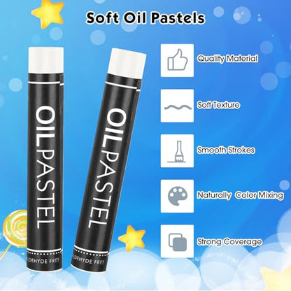 Nezyo 72 Pieces White Oil Pastels Bulk for Artists Soft Oil Crayons Single Color Hexagonal Creamy Pastel Refill Set for Teachers Beginners Artists Painting Drawing Relaxing Blending - color: White