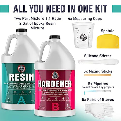 Beast Bond Epoxy Resin 2 Gallon Kit, High-Performance Table Top Epoxy Resin, Self-Leveling, Minimal Bubbles, Clear, Glossy, UV Resistant, Perfect for Table Tops, Crafts. DIY & Pro Number 1 Choice | High-Performance, Self-Leveling, Minimal Bubbles, Clear G