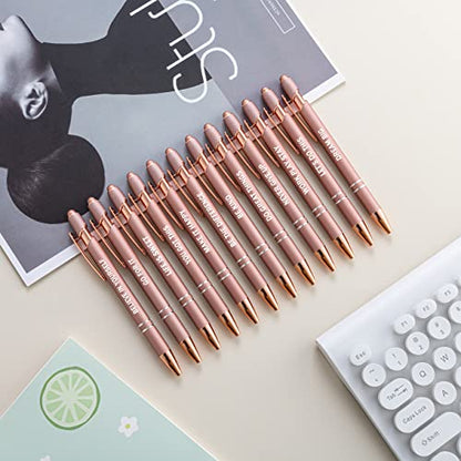 PASISIBICK 12 Pieces Rose Gold Inspirational Motivational Quotes Snarky Screen Touch Stylus Ballpoint Pens, Office Encouraging Scriptures, Black Ink (Rose Gold,Motivational) - color: Rose Gold,Motivational