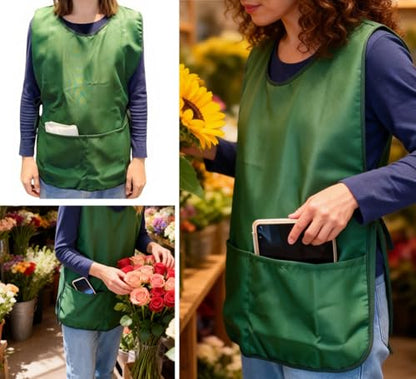 Large Smock Cobbler Apron for Men & Women, Adjustable Side Ties & 2 Pockets - color: Wine Red+green