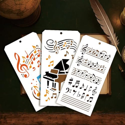 12 Sheets Musical Note Stencils for Painting, 12 Styles Reusable Musical Designs Drawing Templates Plastic Art PET Templates for Painting on Wall Wood Home Decor - style: Music