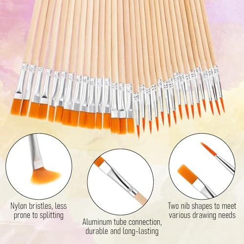 Jeffdad 30 Pcs Paint Brushes Set, Artist Paint Brush Nylon Hair PaintBrushes with Flat and Round Pointed Face Paintbrush Acrylic Paintbrush Set for Acrylic Oil Watercolor Painting Drawing Figurines