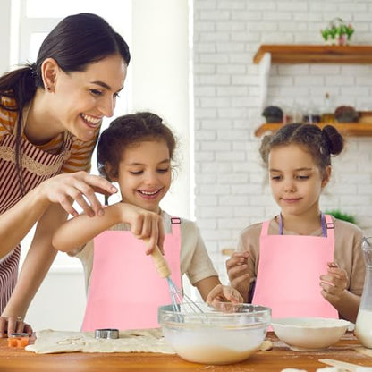 10 Pack Kids Apron Children Apron Adjustable with 2 Pockets Kids Chef Painting Aprons for Cooking Baking Painting Crafts Making (Pink) - color: Pink