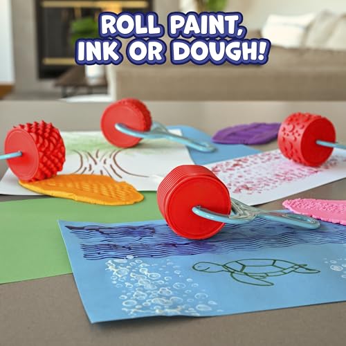 READY 2 LEARN Paint & Dough Explorers | 4 Patterns | Set 1 | Imagine Colors | Chunky Texture Rollers for Kids | Paint, Ink and Play Dough Accessories