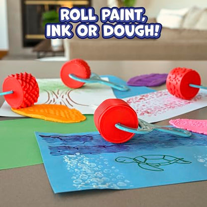 READY 2 LEARN Paint & Dough Explorers | 4 Patterns | Set 1 | Imagine Colors | Chunky Texture Rollers for Kids | Paint, Ink and Play Dough Accessories