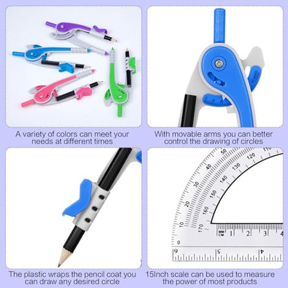 Seajan 24 Sets Compass and Protractor Set Geometry Compass with Pencil 6 Inch Drawing Tool Protractor for Geometry Bulk for Office Drafting Drawing