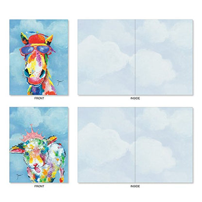 The Best Card Company Assorted Blank Greeting Card Box Set - Incl. 20 Cards + Envelopes - 10 Unique Designs - refined for Thank Yous, Invitations, More - Funny Farm AM6563OCB-B2x10 - style: Funny Farm