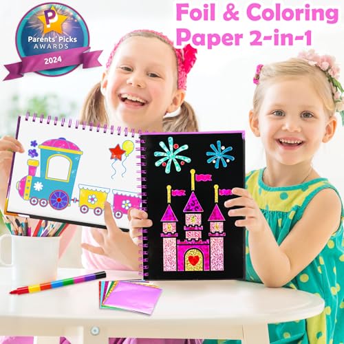 FUNNYB&G Foil Art Craft Kit for Girls 4-10 Years Old: Mess-Free & No-Glue, Create 16 Sparkly Amusement Park Pictures – Perfect Travel Toy & Birthday Gift for Kids （Amusement Park） - style: Amusement Park