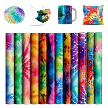 Tie Dye Sublimation Transfer Ink Sheets,Sublimation Paper for Cricut Mug Press,Transfer Paper for DIY Key Chain T-Shirts,12 pcs/Set,12"x12" - color: Tie Dye
