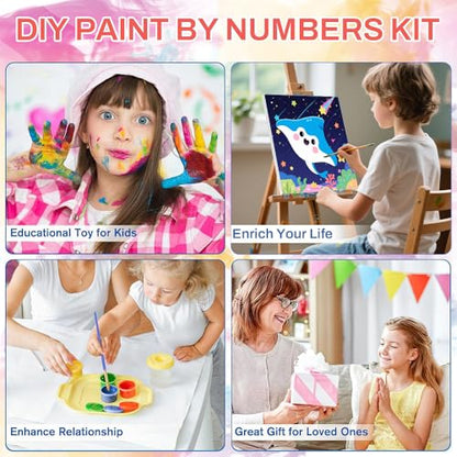 WEMEON Manta Ray Paint by Numbers Kit for Kids with Frame and Easel, Easy Paint by Numbers Kits for Kids Ages 4-6, Small Painting by Number for Birthday Gift, Painting Party(10X10inch) - color: DMBK-0009-US(10X10inch)