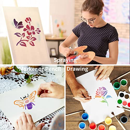64 Pieces Stencils for Painting, Small Reusable Flower Plant Stencil, Art Craft Template for Painting on Wood, Wall, Fabric, Rock, Chalkboard, Sign, DIY Art Scrapbook Projects(Plants) - style: Plants