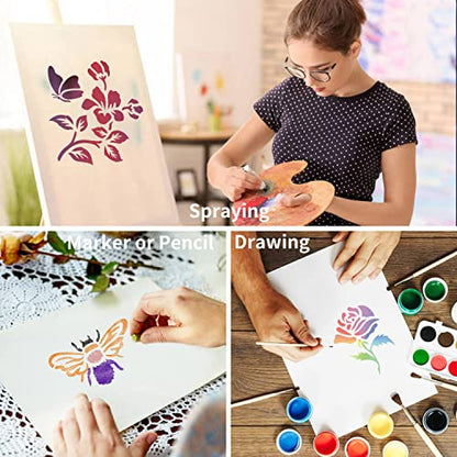64 Pieces Stencils for Painting, Small Reusable Flower Plant Stencil, Art Craft Template for Painting on Wood, Wall, Fabric, Rock, Chalkboard, Sign, DIY Art Scrapbook Projects(Plants) - style: Plants