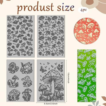 CHGCRAFT 4Sheets Mushrooms Leaves Polymer Clay Texture Sheet Butterfly Rubber Clay Texture Mat for Polymer Clay Making Earrings Jewelry DIY Crafts 4x2.6inch - style: Mushrooms