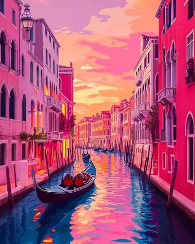 GEEHEIY Paint by Numbers Kit for Adults, Venice Canal DIY Painting on Canvas, European Cityscape Paint by Number Kit with Acrylic Paint, Romantic Travel Wall Art Home Decor Gift 16x20 Inch - color: TRTDNF1P409