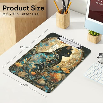 Plastic Cute Clipboard Low-Profile Metal Clip, A4 Letter Size 9 x 12.5 in, 8.5 x 11 Paper Clip Board for Teachers, Nurses, Classroom,Flowered Glass Cat - color: Flowered Glass Cat