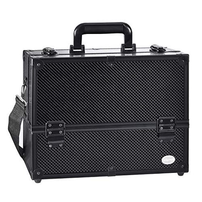 Joligrace Makeup Train Case Professional Adjustable - 6 Trays Cosmetic Cases Makeup Storage Organizer Box with Lock and Compartments 14 Inch Large Black - color: 3.Black
