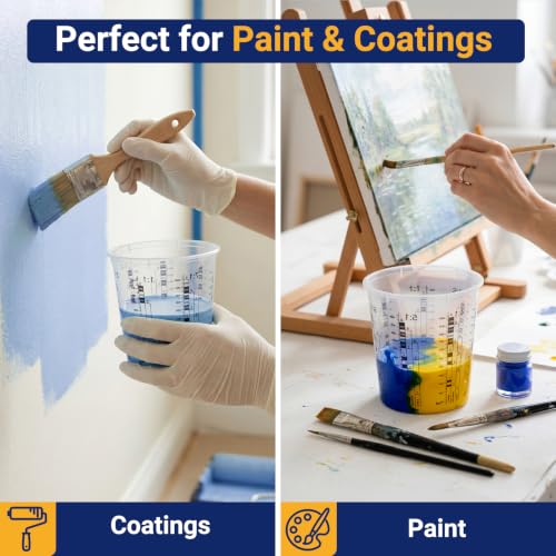 Gartful 12 Pack 19oz Clear Plastic Measuring Cups with 12 Stir Sticks, Disposable Graduated Mixing Cups with ml Scale & 3-Column Paint/Hardener/Thinner Mixing Ratios (1:1-7:1) for Epoxy Resin, Paint - size: 19oz / 570ml - 12 Set