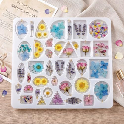 Reusable Resin Jewelry Molds, Silicone Molds for Epoxy Resin, Reusable Casting Tray with Hole, Resins Keychain Mold for DIY Jewelry, Pendant, Earring, Necklace, Bookmark, Keychain Making Kit