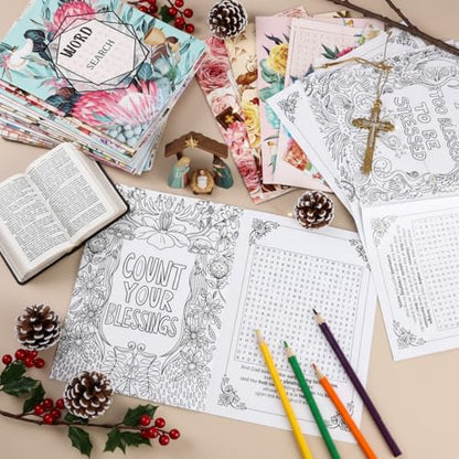 Liliful Flower Coloring Book Bulk for Adult Kids DIY Art Stress Relief Drawing Book with Patterns for Adults, Party Favors, Goodie Bag Filler and Holiday Gifts(Biblical Style) - style: Biblical Style