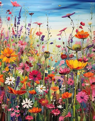 BYGFHLYW Diamond Art Painting Kits for Adults, Sea of Flowers 5D Diamond Painting Dots Art Kits for Adults Beginner, Flowers DIY Full Round Gem Crystal Art Paint by Diamond, Home Wall Decor 12x 16 in - color: JK556-1