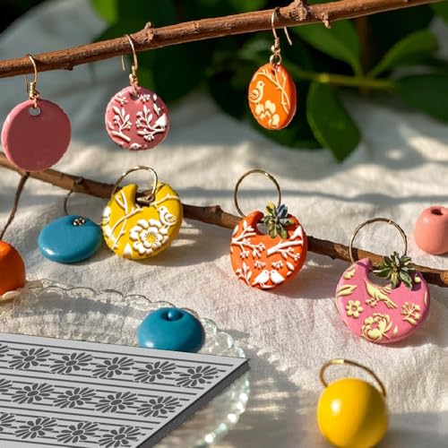 CHGCRAFT 4 Pcs Flowers Birds Pattern Polymer Clay Texture Sheet Vintage Branches Patterns Rubber Clay Texture Mat for Polymer Clay Making Earrings Jewelry DIY Crafts 4 × 2.5 Inch