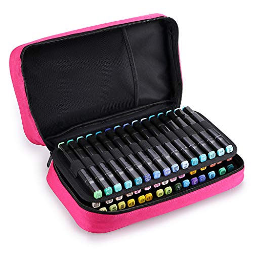 BTSKY Art Marker Carrying Case Lipstick Organizer-60 Slots Canvas Zippered Markers Storage for Prismacolor Touch Spectrum Noir Paint Sharpie Markers, Empty Wallet Only (Pink) - color: Pink