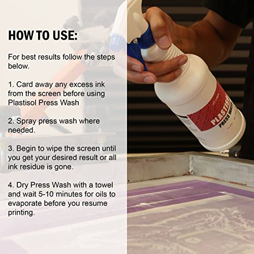 Rapid Cure® White Plastisol Ink (8 oz.) and Ecotex® Plastisol Press Wash (Pint - 16 oz.) - Ink for Screen Printing Fabric, Screen Printing Cleaner/Degreaser - Silk Screen Press Wash/Plastisol Ink - color: White