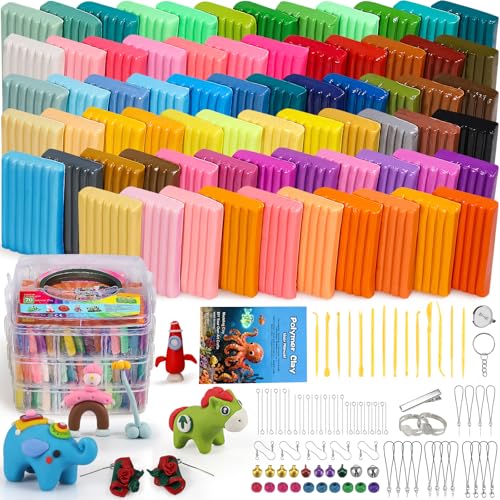 Ixiaoyoo 70 Colors Polymer Clay, DIY Modeling Clay Starter kit for Kids, Oven Baked Model Clay Art & Crafts Toys with Sculpting Tools, Non-Sticky, Birthday & Christmas Gift for Kids & Adults Artists - color: 70 Colors
