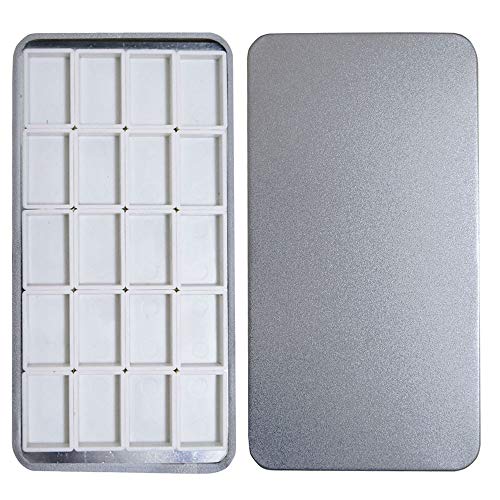 FCLUB Metal Watercolor Palette Empty with 20 Full Pans and Magnetic Strips | Watercolor Tin Palette, 20 White Empty Full Pans, Self-Adhesive Magnets, Handmade Color Palettes, Paints Storage Container - color: Sliver, size: Pack of 20 Full Pans