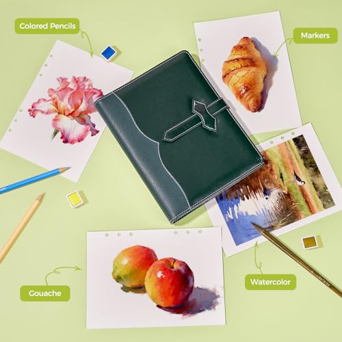 Lightwish Watercolor Sketchbook, 100% Cotton 300gsm Hot Press, 5.8" x 8.2", 20 Sheets, A5 Binder Bound & Refillable, Acid Free Paper for Artists, Adults, Students, Travel Art Journal - color: British Retro - Green